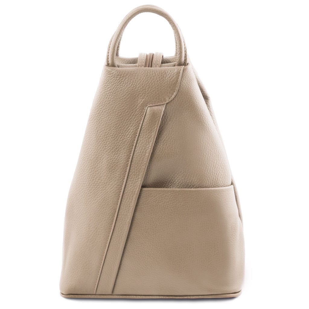 Leather Backpacks Light Taupe Shanghai - Italian leather backpack - pebbled leather | TL141881 San Rocco Italia