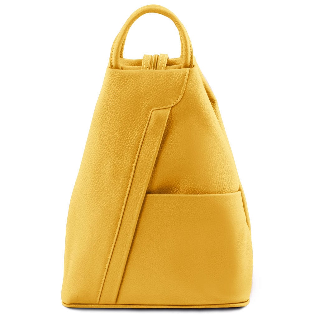 Leather Backpacks Yellow Shanghai - Italian leather backpack - pebbled leather | TL141881 San Rocco Italia
