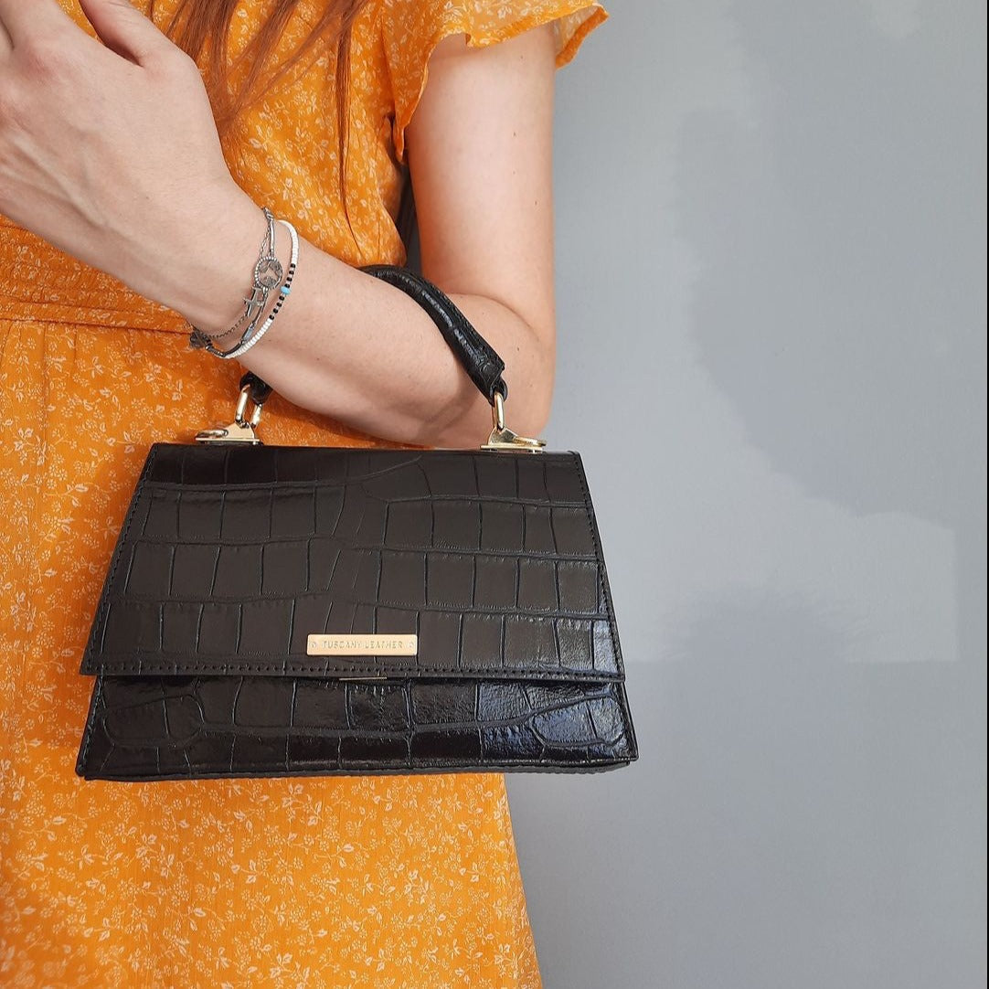 Afrodite - Croc print leather handbag | TL142300 - Premium Leather handbags - Just €126.88! Shop now at San Rocco Italia
