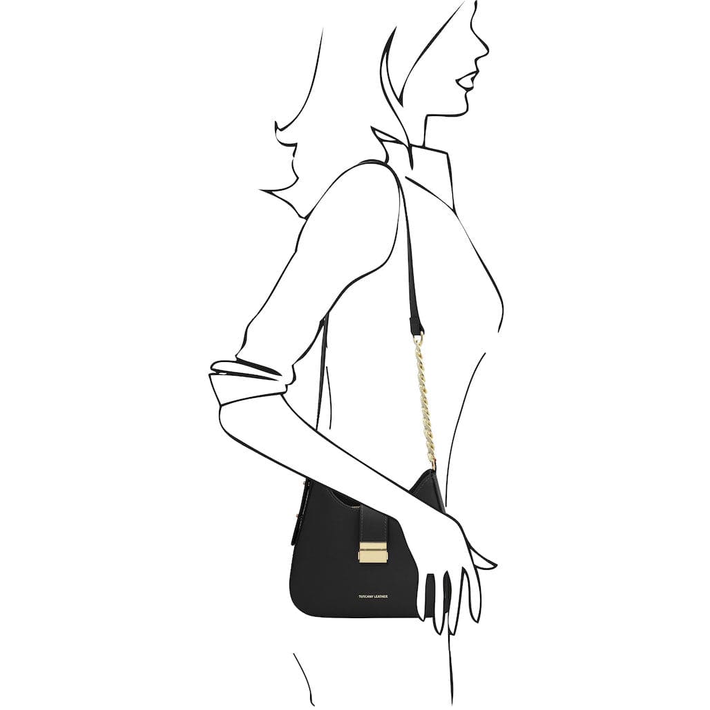 Calipso - Leather shoulder bag with leather and chain strap | TL142254 - Premium Leather handbags - Just €97.60! Shop now at San Rocco Italia