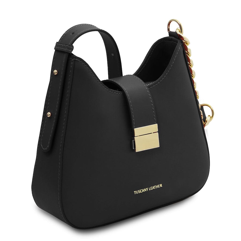 Calipso - Leather shoulder bag with leather and chain strap | TL142254 - Premium Leather handbags - Just €97.60! Shop now at San Rocco Italia