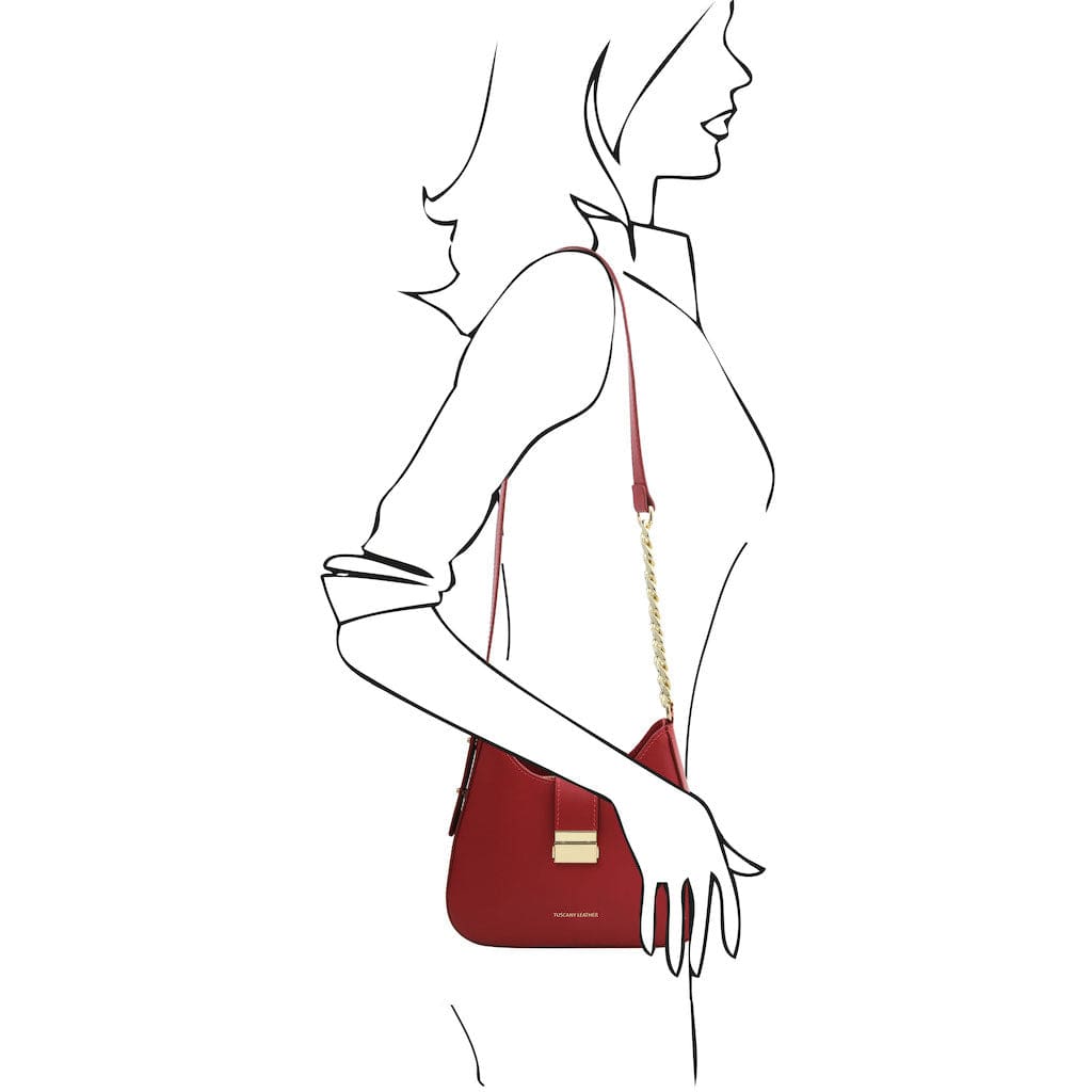 Calipso - Leather shoulder bag with leather and chain strap | TL142254 - Premium Leather handbags - Just €97.60! Shop now at San Rocco Italia