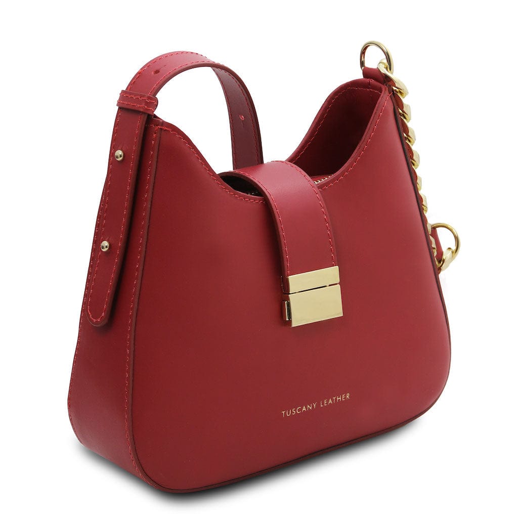 Calipso - Leather shoulder bag with leather and chain strap | TL142254 - Premium Leather handbags - Just €97.60! Shop now at San Rocco Italia