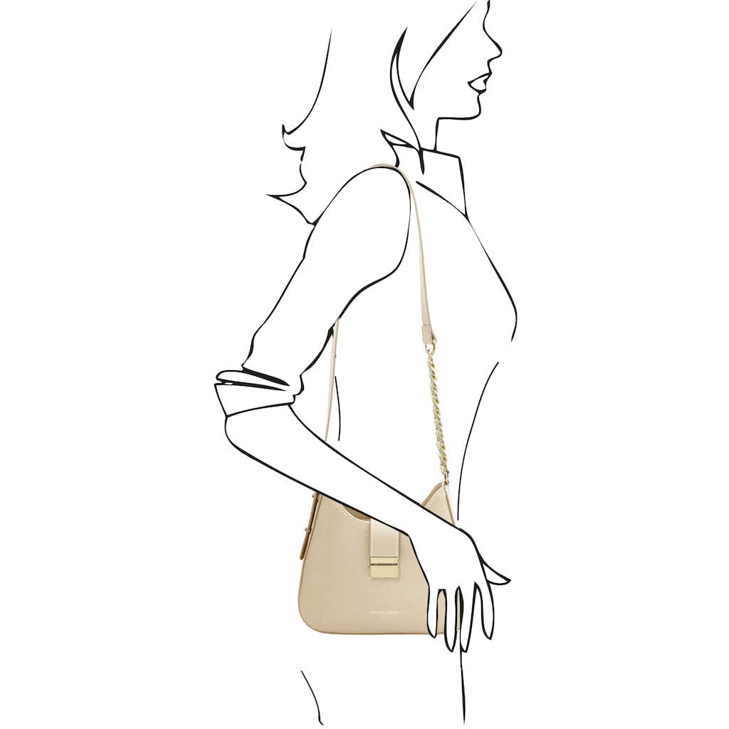 Calipso - Leather shoulder bag with leather and chain strap | TL142254 - Premium Leather handbags - Just €97.60! Shop now at San Rocco Italia