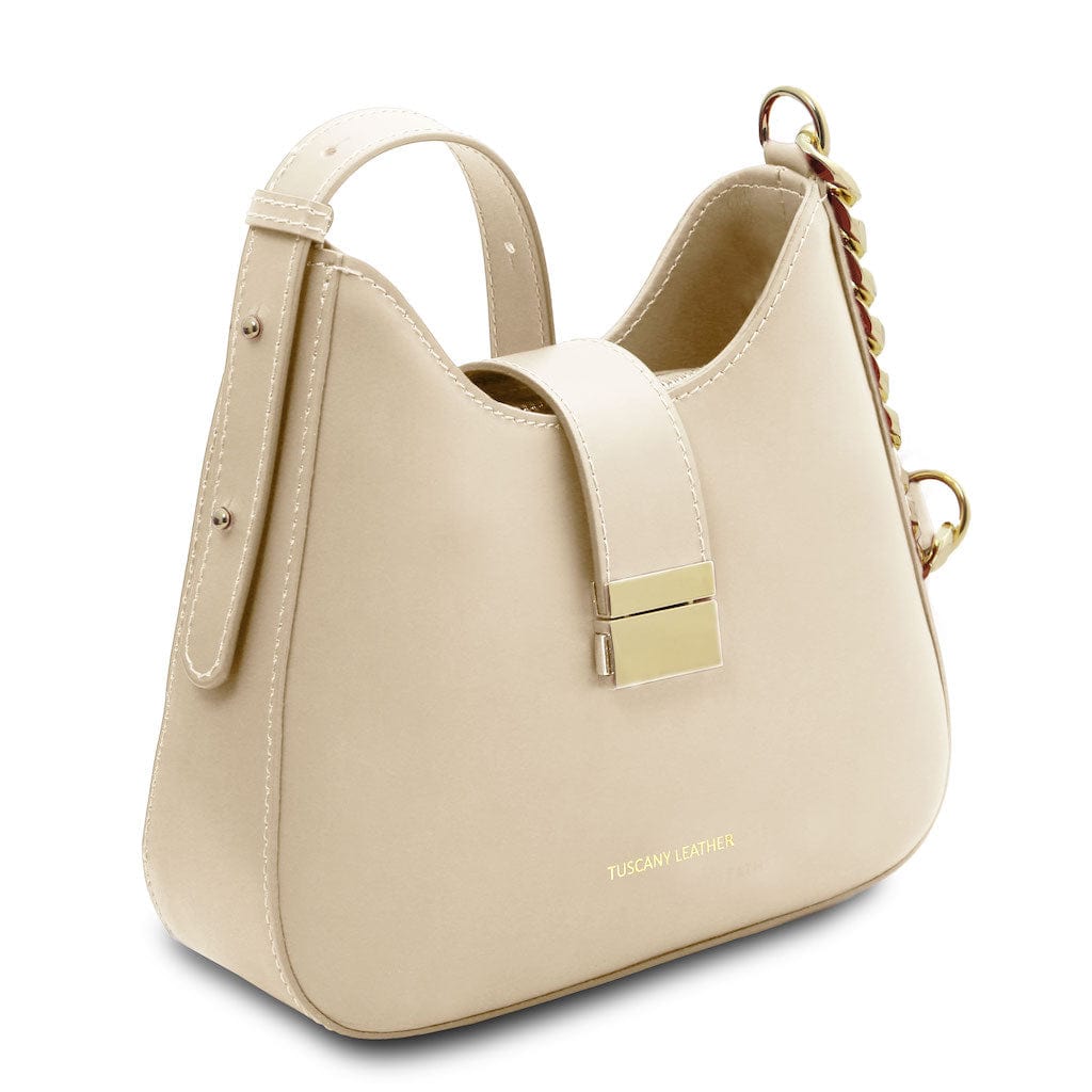 Calipso - Leather shoulder bag with leather and chain strap | TL142254 - Premium Leather handbags - Just €97.60! Shop now at San Rocco Italia