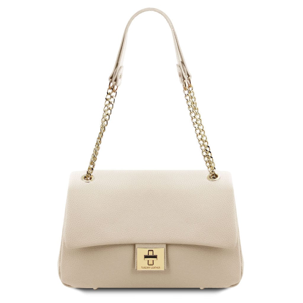 Leather handbags Beige Elettra - Soft leather shoulder bag with chain strap | TL142353 San Rocco Italia