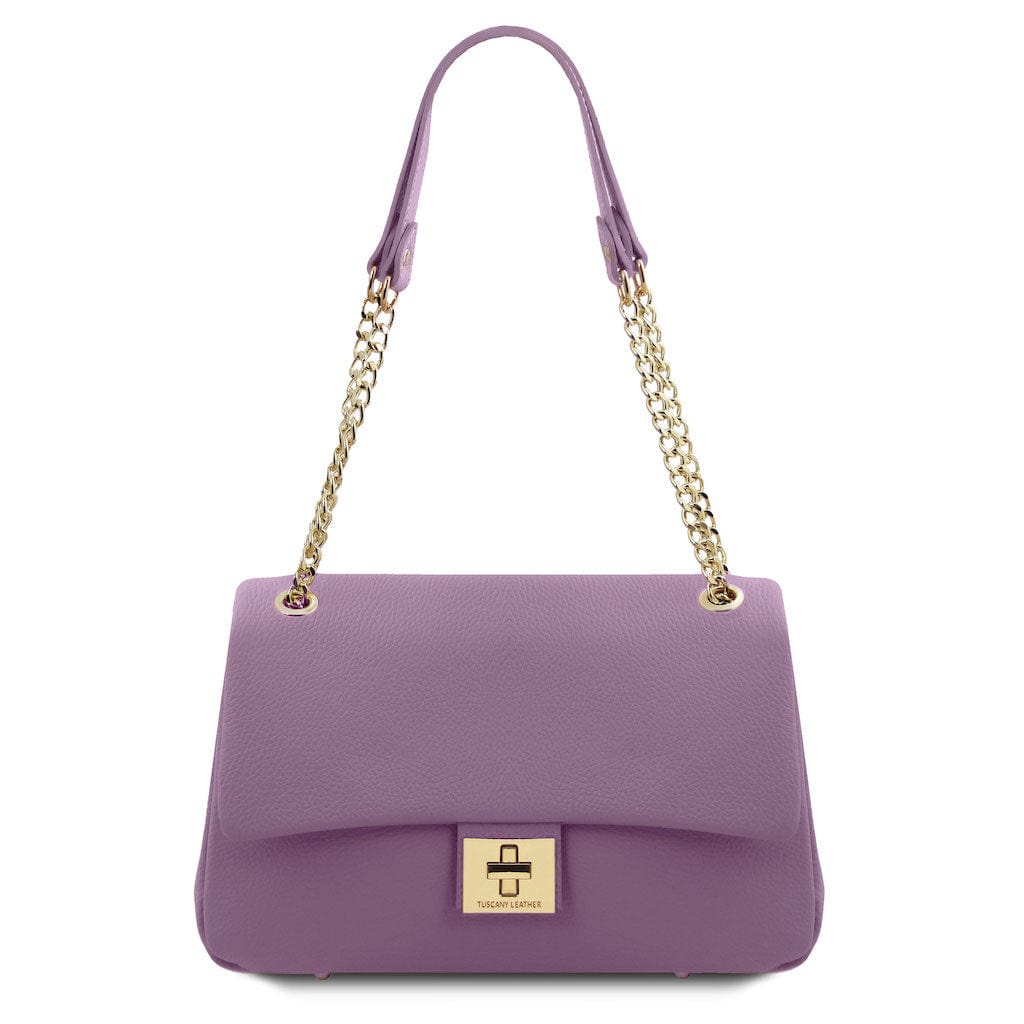Leather handbags Lilac Elettra - Soft leather shoulder bag with chain strap | TL142353 San Rocco Italia