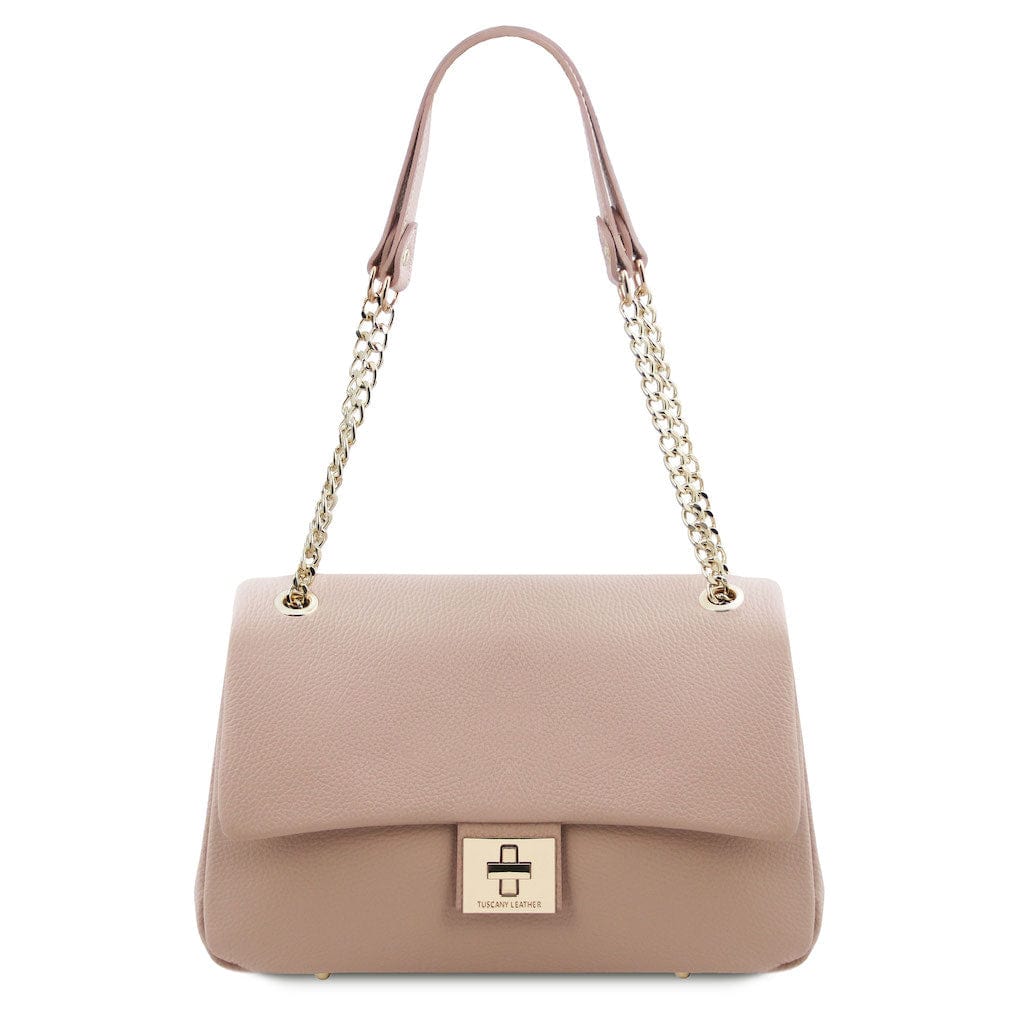 Leather handbags Nude Elettra - Soft leather shoulder bag with chain strap | TL142353 San Rocco Italia