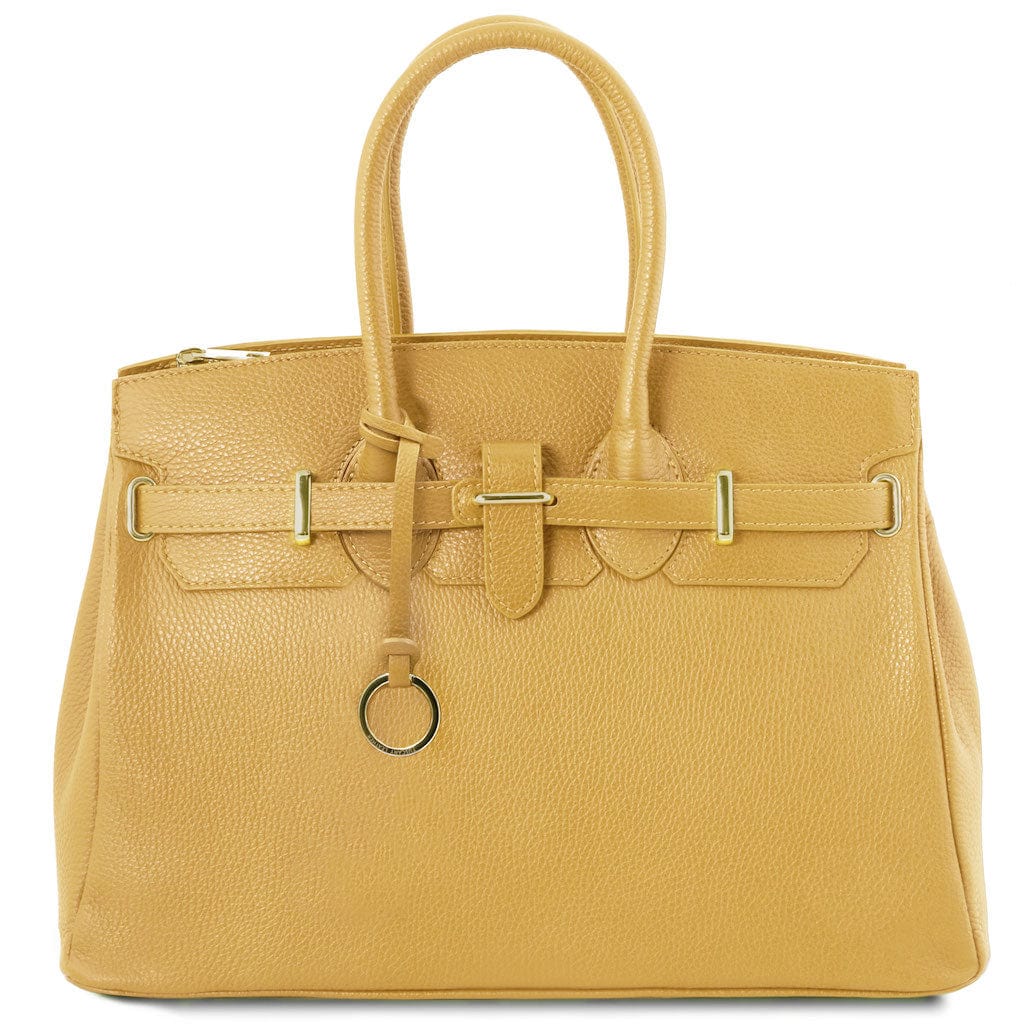 Leather handbags Pastel yellow TL Bag - Leather handbag with golden hardware | TL141529 San Rocco Italia