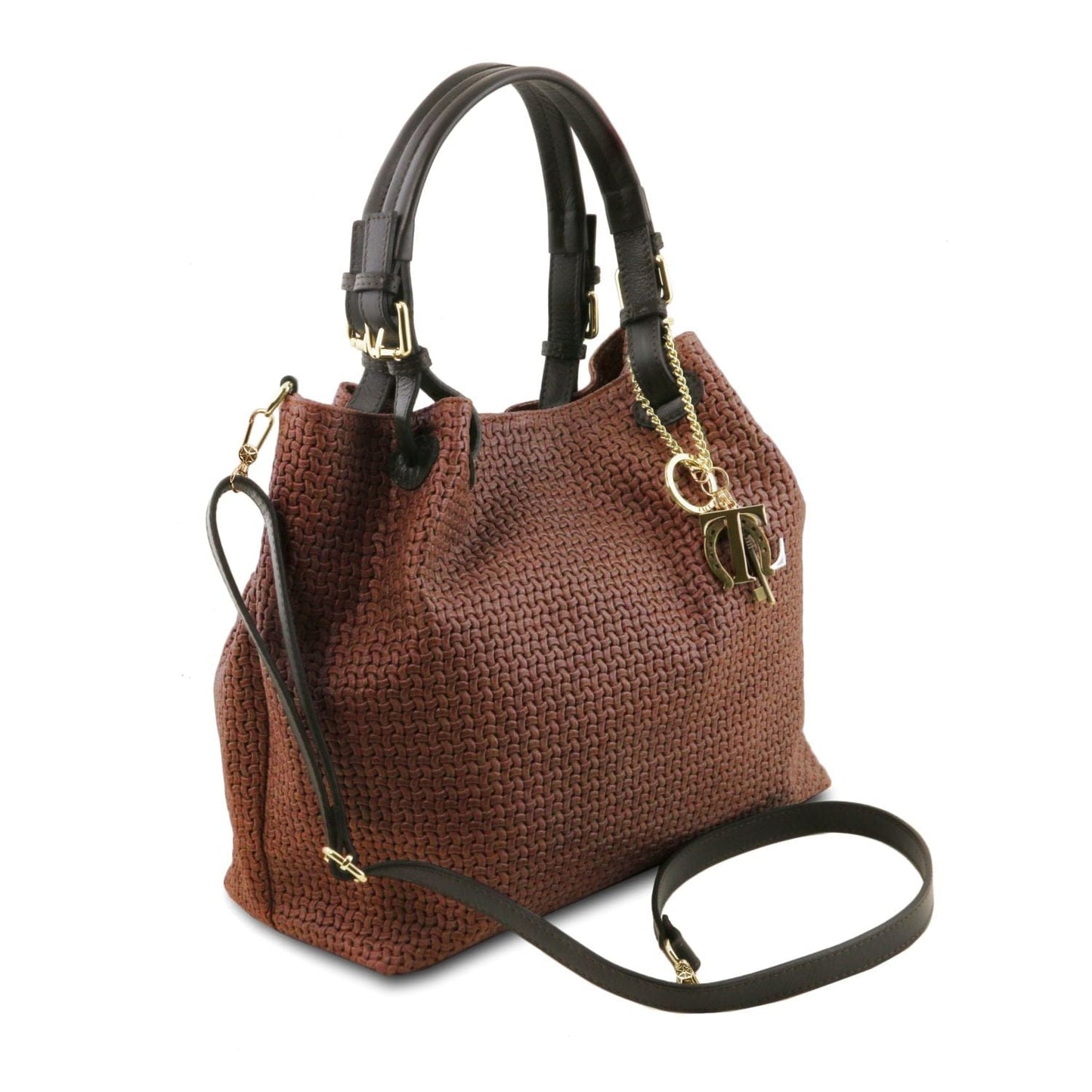 Leather shoulder bags TL KeyLuck - Woven printed leather shopping bag | TL141573 San Rocco Italia