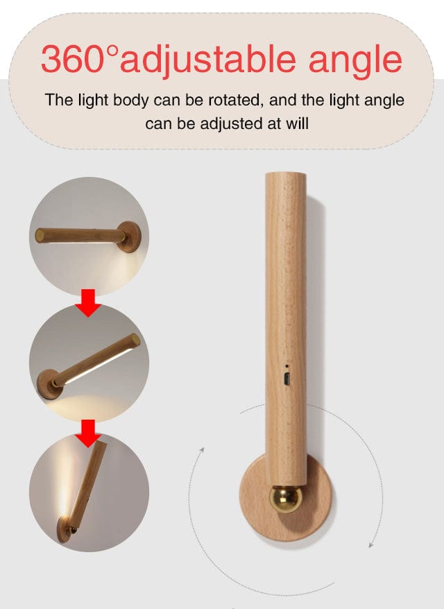 Magnetic LED Wooden Wall Light - 360 Degree Rotatable and Detachable Wall Lamp with Stepless Dimming - Premium - Just €34.95! Shop now at San Rocco Italia