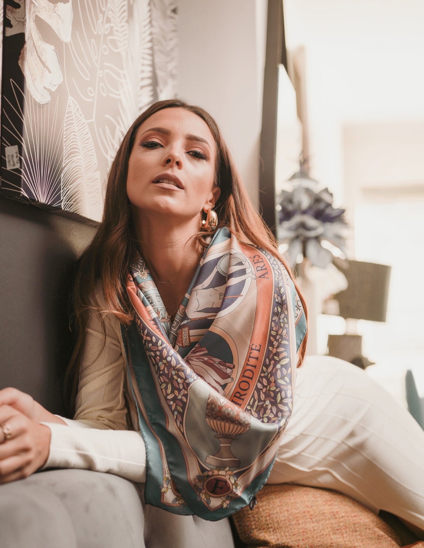 The Olympian Gods Terracotta and Turquoise 100% Silk Scarf - Premium Scarves & Bandanas - Just €180! Shop now at San Rocco Italia