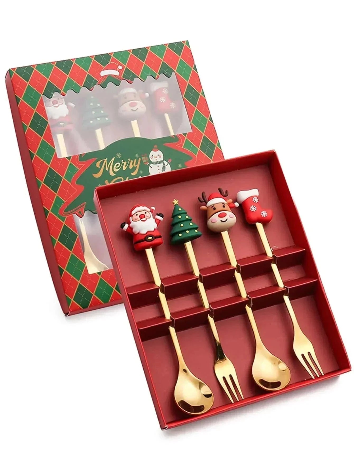 Stainless Steel Christmas Tea Spoons and Forks | Sets of 4/6Pcs - Premium - Just €15.95! Shop now at San Rocco Italia