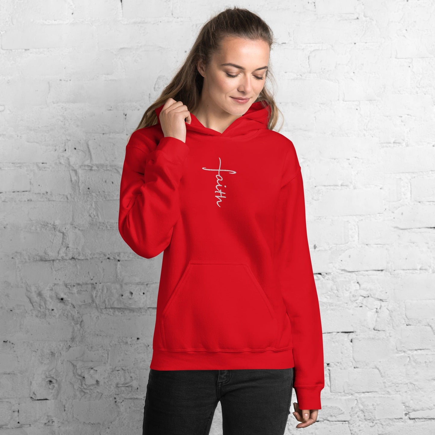 Sweatshirts & Hoodies Faith Cross Embroidered Unisex Hoodie San Rocco Italia