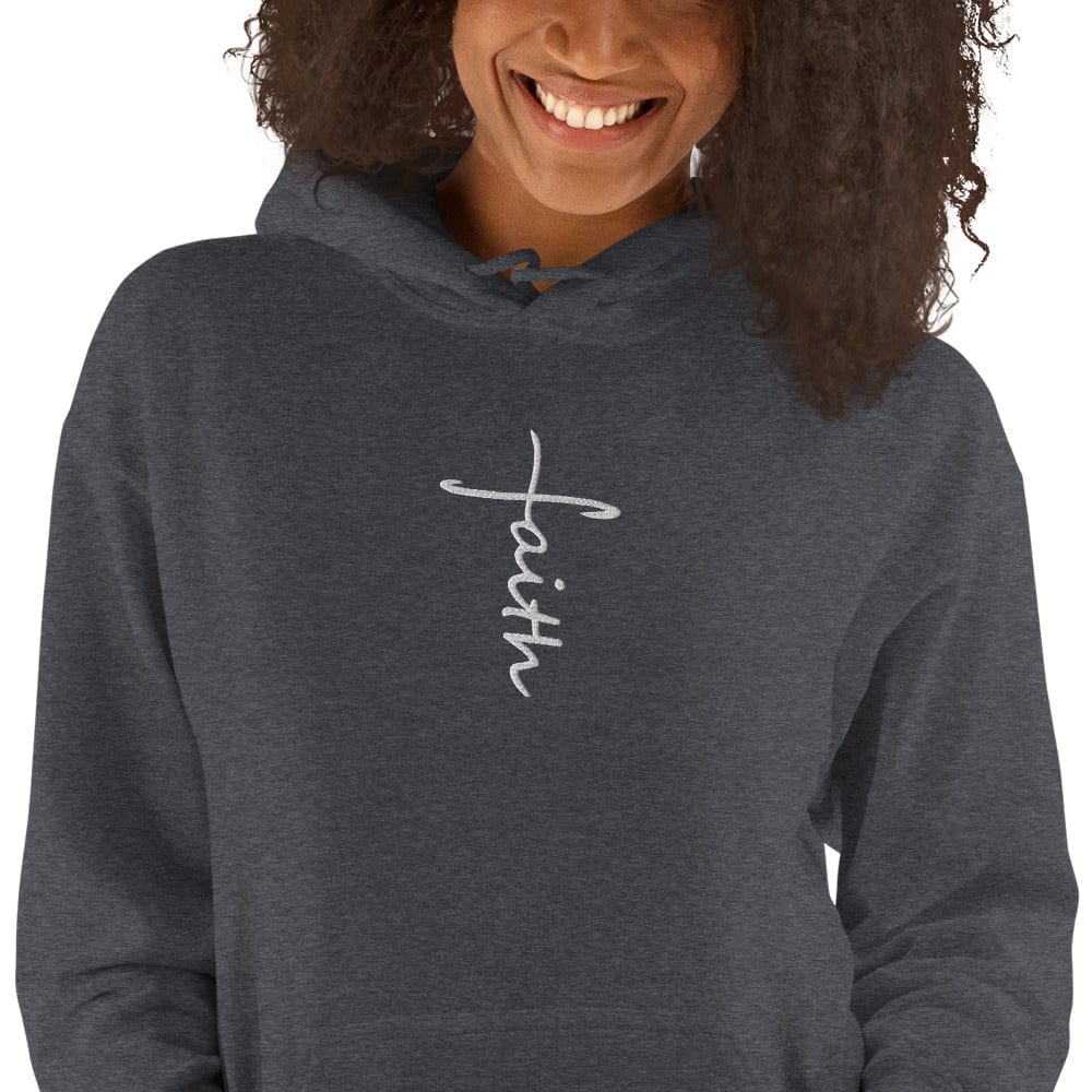 Sweatshirts & Hoodies Dark Heather / S Faith Cross Embroidered Unisex Hoodie San Rocco Italia