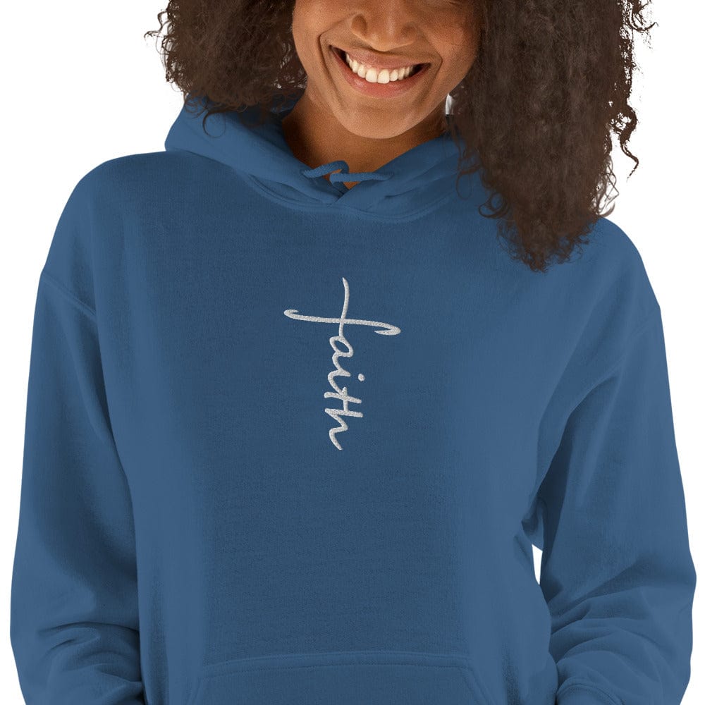 Sweatshirts & Hoodies Indigo Blue / S Faith Cross Embroidered Unisex Hoodie San Rocco Italia