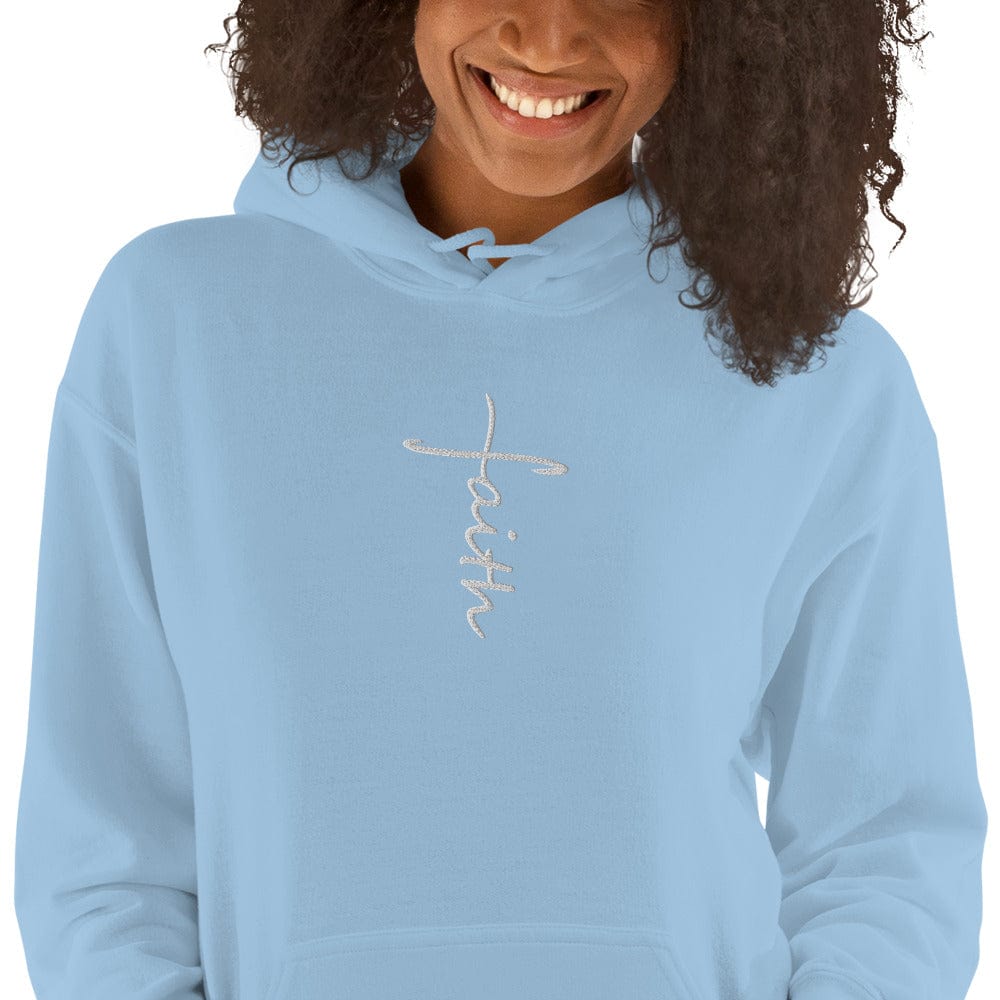 Sweatshirts & Hoodies Light Blue / S Faith Cross Embroidered Unisex Hoodie San Rocco Italia