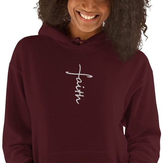 Sweatshirts & Hoodies Maroon / S Faith Cross Embroidered Unisex Hoodie San Rocco Italia