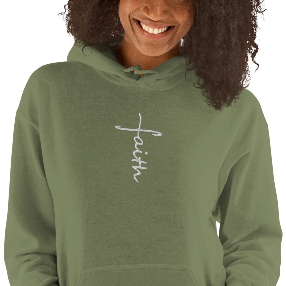 Sweatshirts & Hoodies Military Green / S Faith Cross Embroidered Unisex Hoodie San Rocco Italia