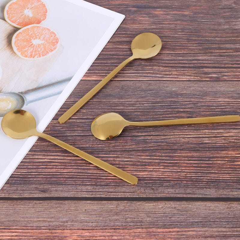 Round, Gold Stainless Steel Coffee Spoons - 12 piece set - Tableware - San Rocco Italia