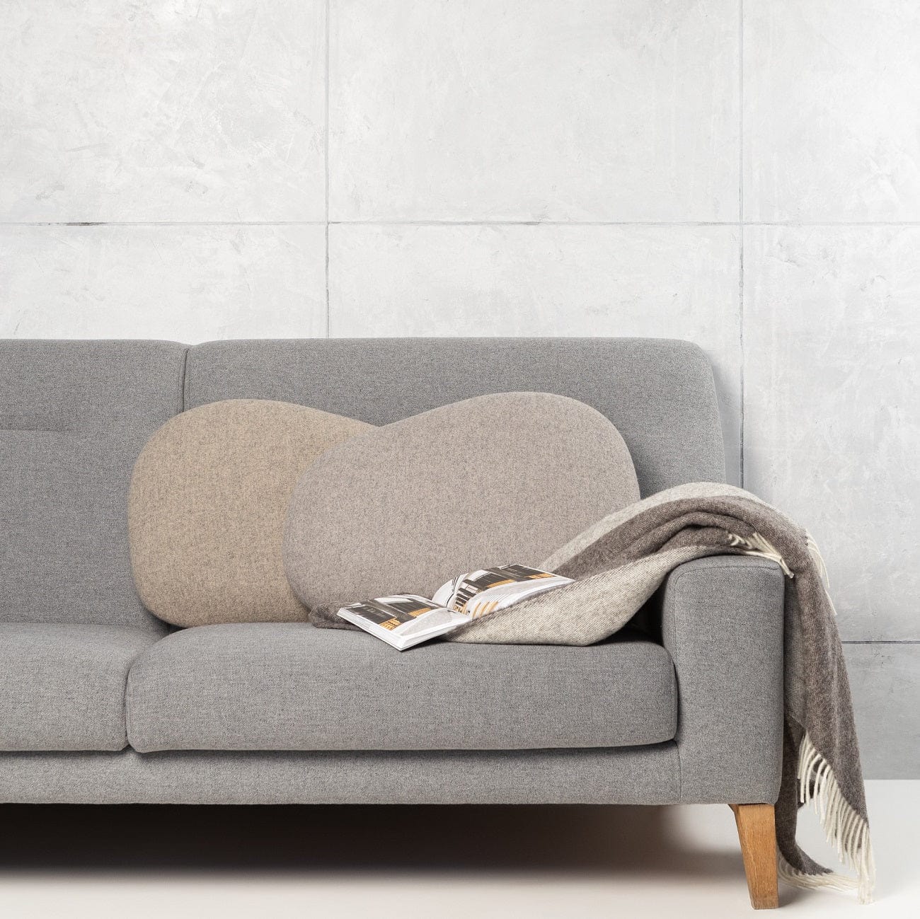 Scandinavian natural wool throw blanket | grey and light grey - Textiles & Pillows - San Rocco Italia