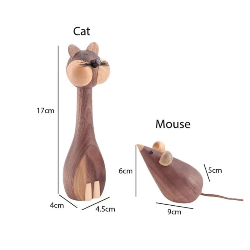 Wooden Cat & Mouse Figurines - Made of Walnut Wood - - San Rocco Italia