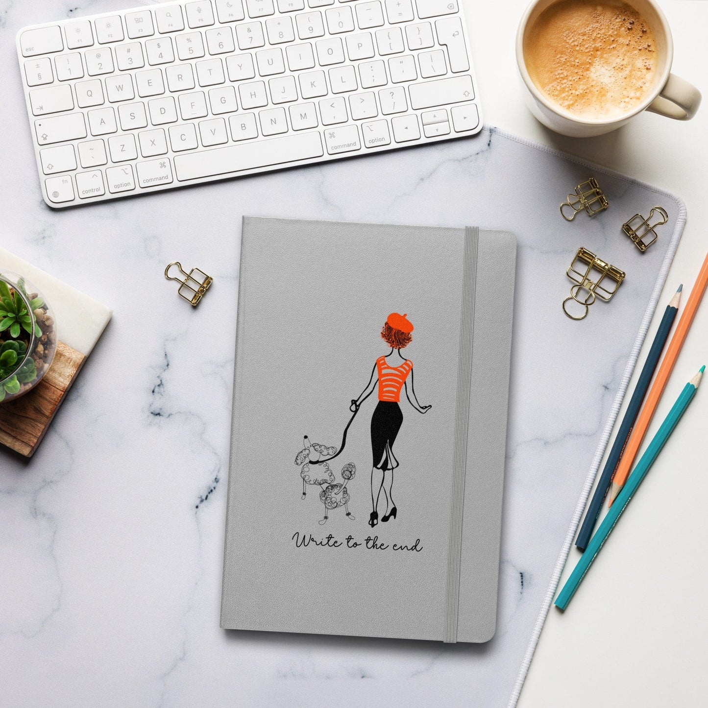 Write to the End Woman and French Poodle Hardcover Bound Notebook - - San Rocco Italia