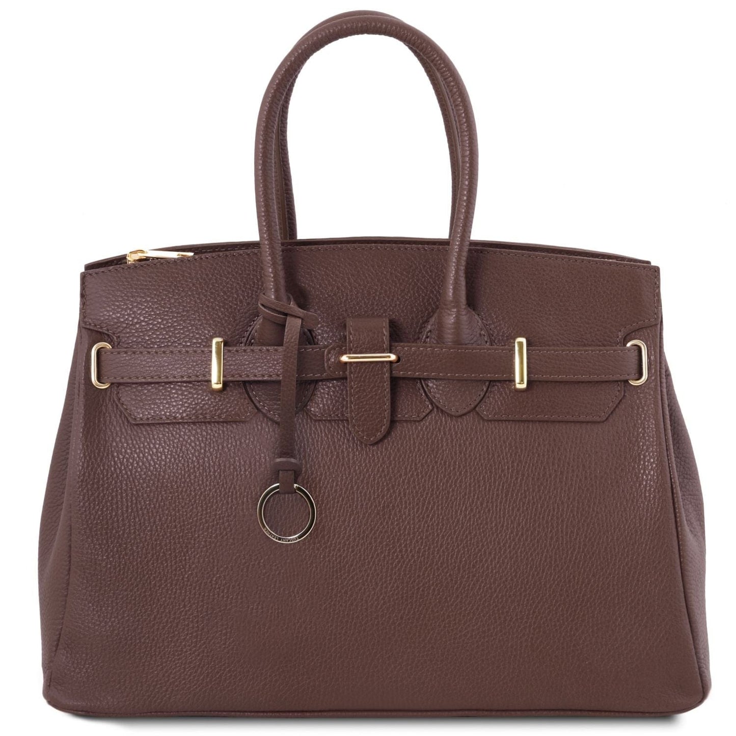 Leather handbags Coffee TL Bag - Leather handbag with golden hardware | TL141529 San Rocco Italia