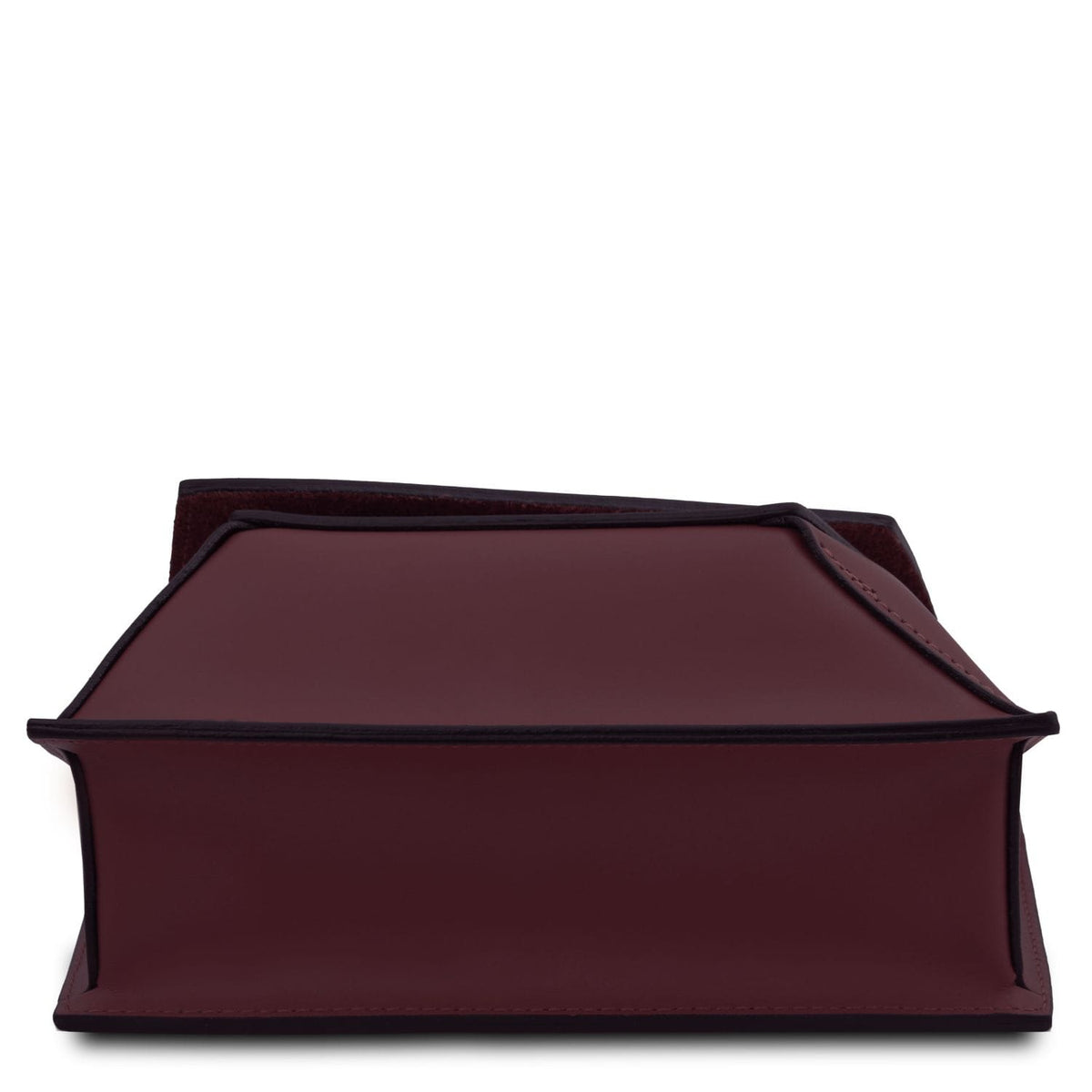 TL Bag - Leather shoulder bag | TL142253 in burgundy leather with geometric shape and black trim on white background