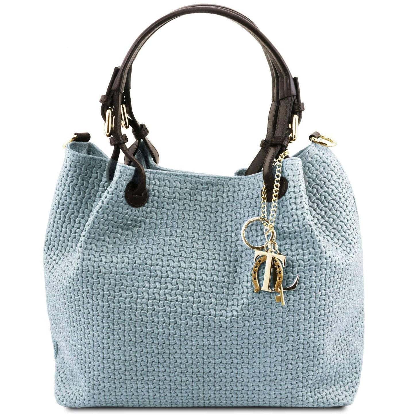 Leather shoulder bags Light Blue TL KeyLuck - Woven printed leather shopping bag | TL141573 San Rocco Italia
