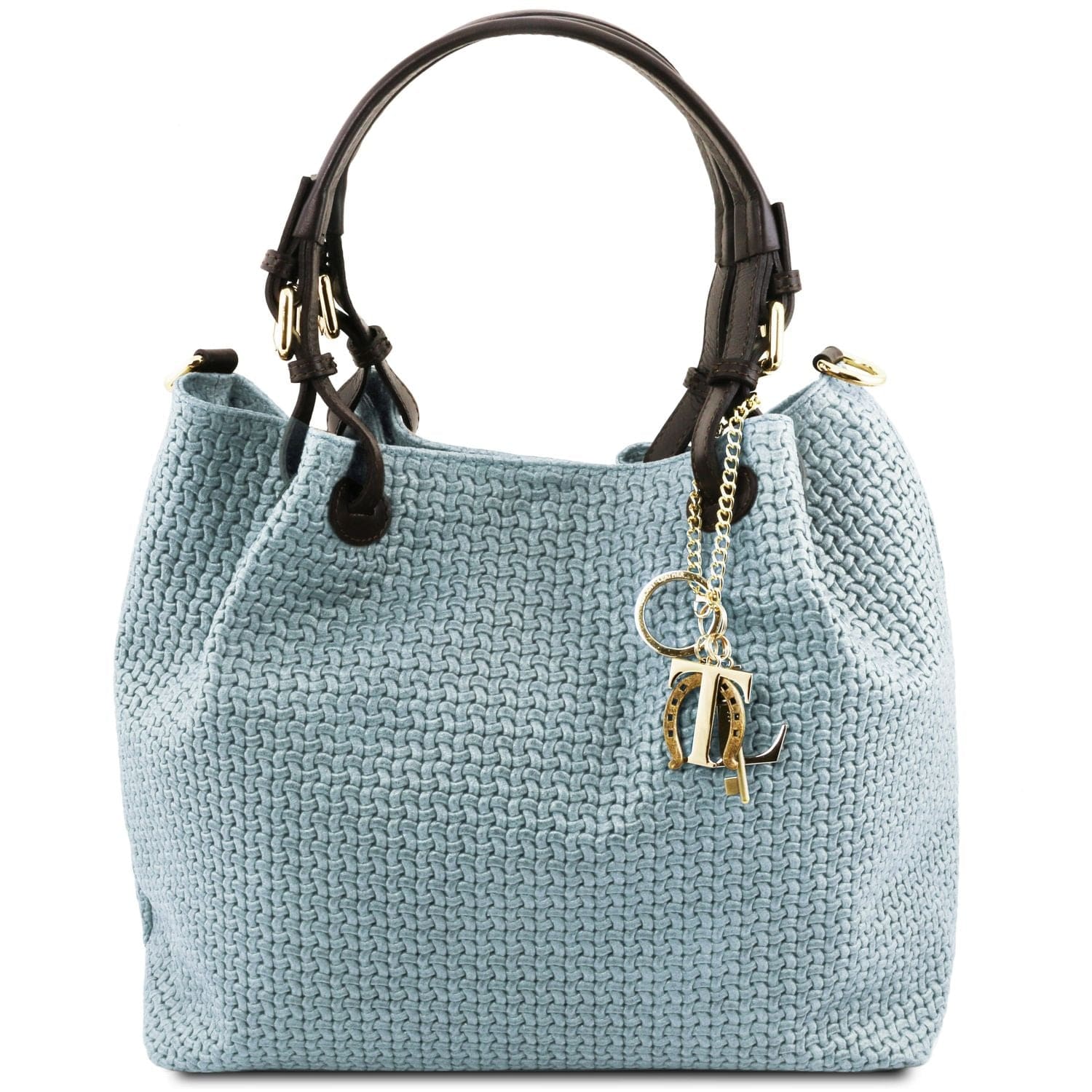 Leather shoulder bags Light Blue TL KeyLuck - Woven printed leather shopping bag | TL141573 San Rocco Italia