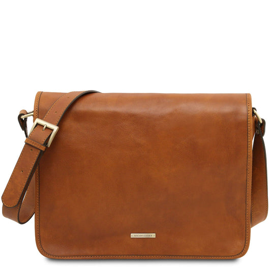 Leather bags for men Natural TL Messenger - Two compartment matte leather shoulder bag - Large size | TL142430 San Rocco Italia