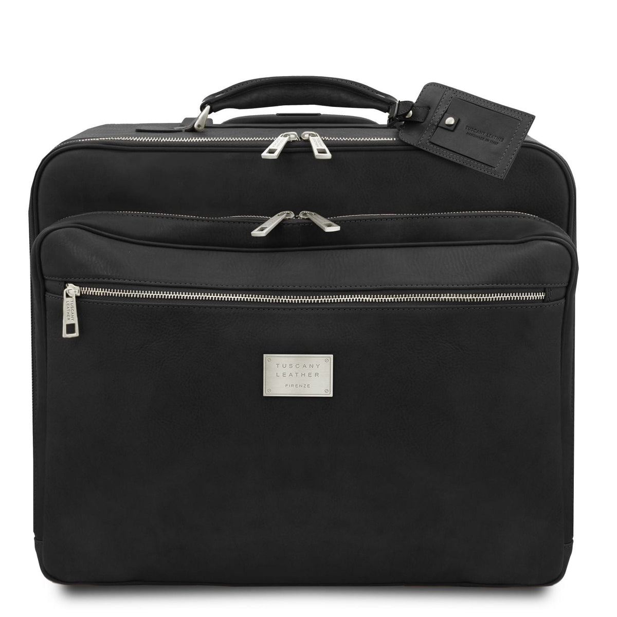 Leather Wheeled luggage Negro Varsavia - Leather pilot case with two wheels | TL141888 San Rocco Italia