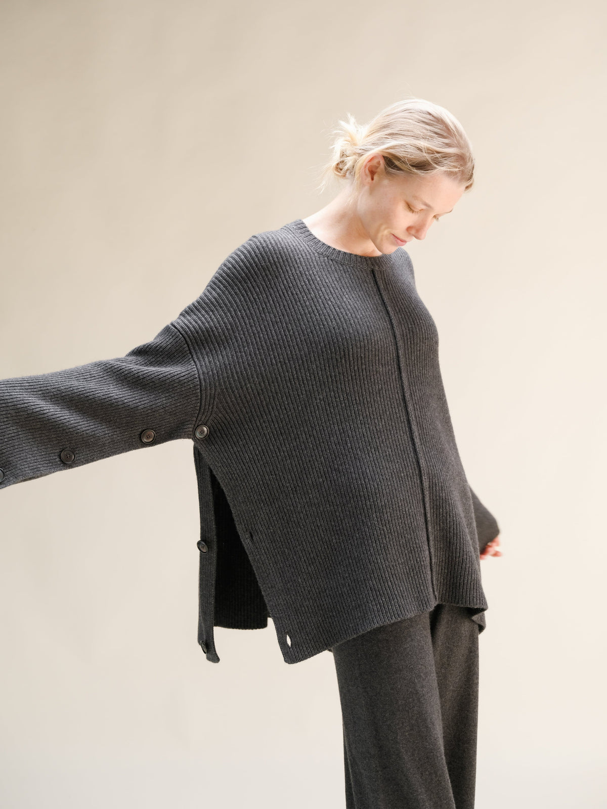 Knitwear Dark Grey / S Wool & Cashmere Mix Oversized Cape Sweater San Rocco Italia