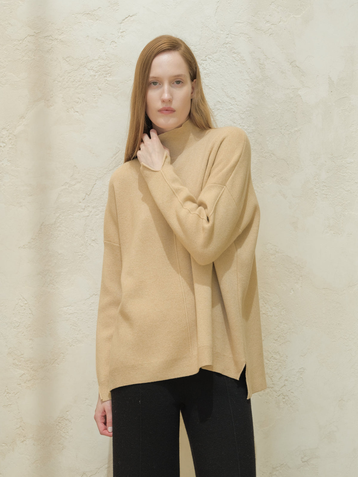 Knitwear Beige / S Wool & Cashmere Mix Solid Maxi Turtleneck Sweater San Rocco Italia