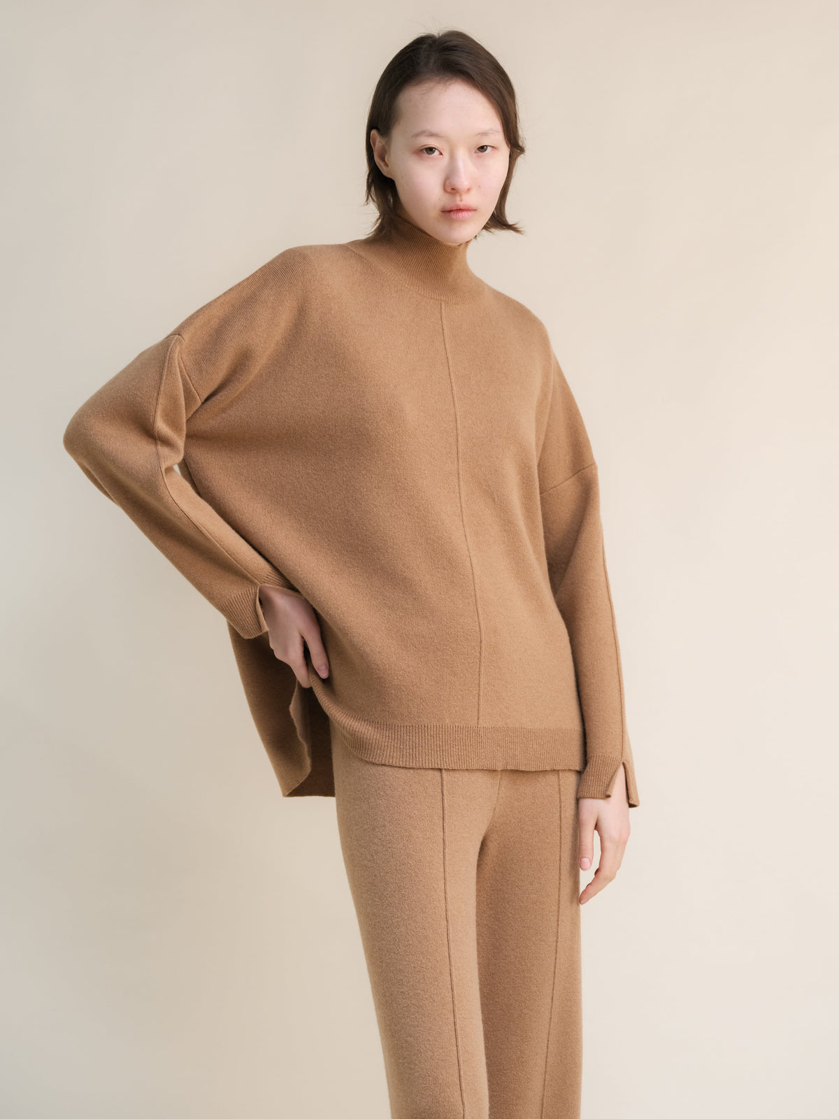 Knitwear Caramel / S Wool & Cashmere Mix Solid Maxi Turtleneck Sweater San Rocco Italia