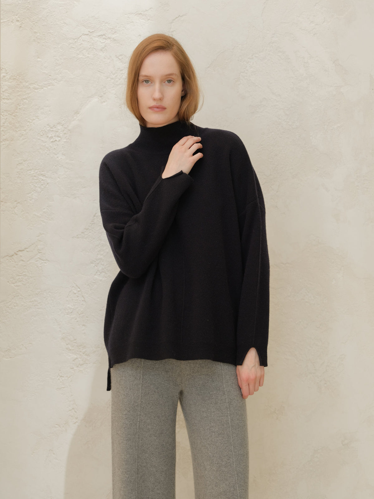 Knitwear Navy / S Wool & Cashmere Mix Solid Maxi Turtleneck Sweater San Rocco Italia