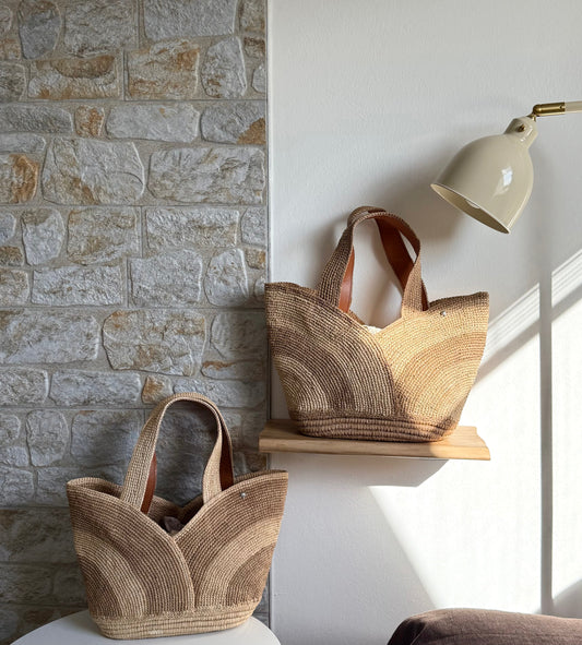 Handbag & Wallet Accessories Yasmin - Handmade Natural Raffia Tulip Tote Bag - Khaki San Rocco Italia