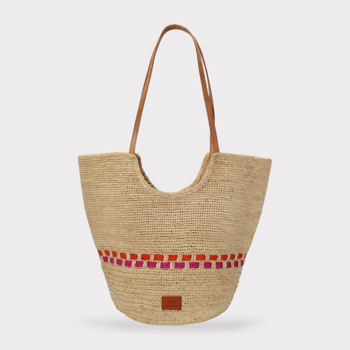 Handbag & Wallet Accessoires Zola - Handmade Natur Raffia Tote Bag - Fuchsia and Orange San Rocco Italia