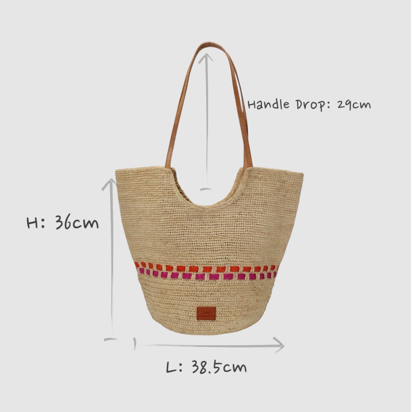 Handbag & Wallet Accessories Zola - Handmade Natural Raffia Tote Bag - Fuchsia and Orange San Rocco Italia