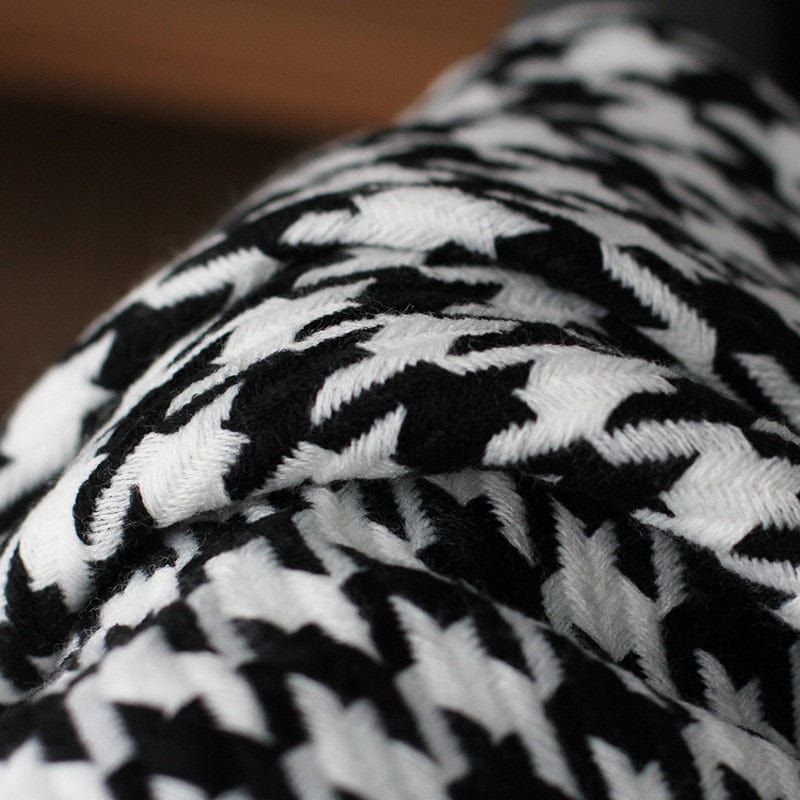 Black and White Houndstooth Boho Throw Blankets With Tassels - Blankets - San Rocco Italia