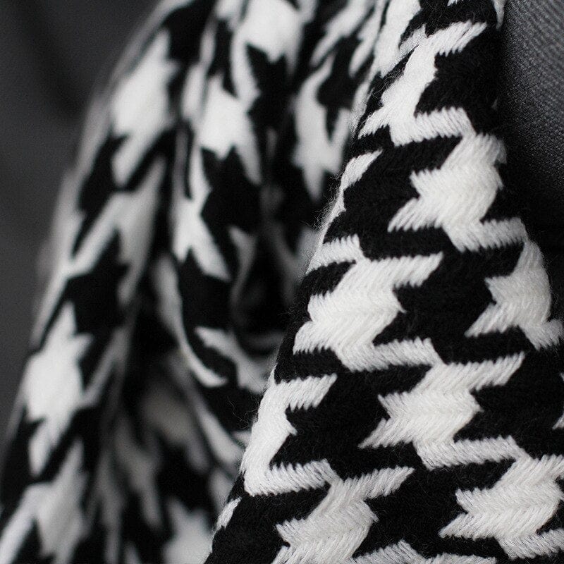 Black and White Houndstooth Boho Throw Blankets With Tassels - Blankets - San Rocco Italia