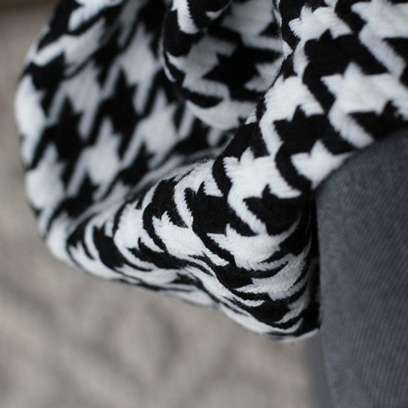 Black and White Houndstooth Boho Throw Blankets With Tassels - Blankets - San Rocco Italia