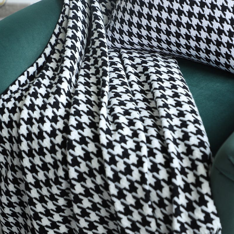 Black and White Houndstooth Boho Throw Blankets With Tassels - Blankets - San Rocco Italia