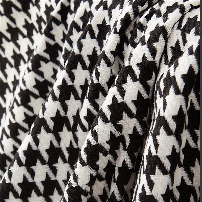 Black and White Houndstooth Boho Throw Blankets With Tassels - Blankets - San Rocco Italia