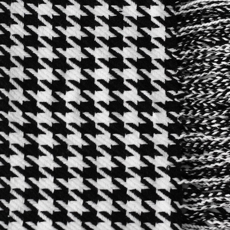 Black and White Houndstooth Boho Throw Blankets With Tassels - Blankets - San Rocco Italia