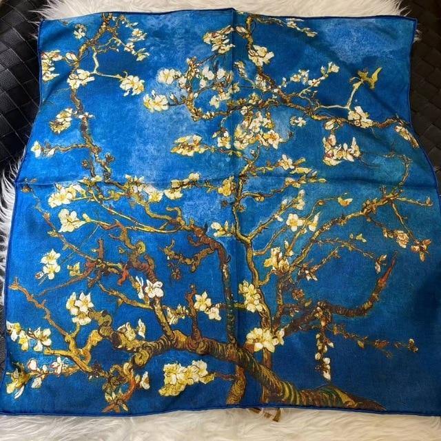Blue Blossoming Plum Tree Silk Scarf - 70x70 cm - Premium - Just €37.95! Shop now at San Rocco Italia