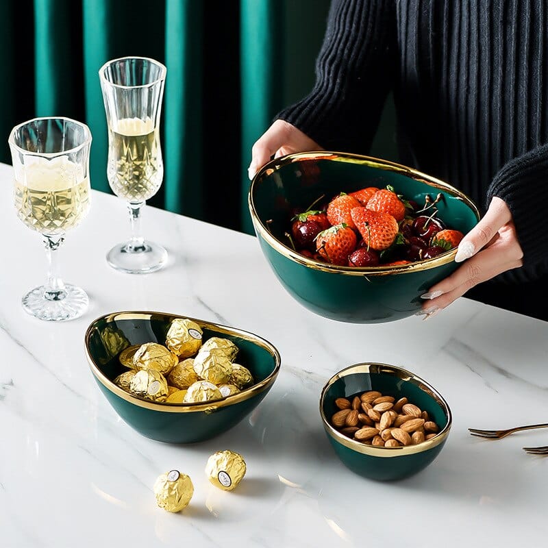 Luxury Green Glazed Ceramic Bowls with Gold Gilding - San Rocco Italia
