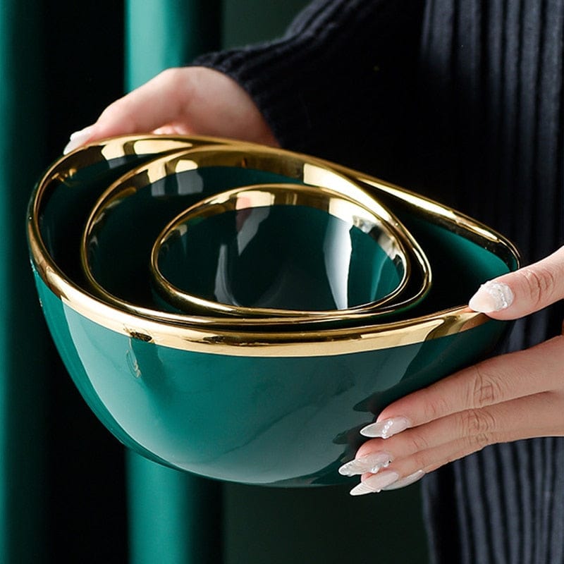 Luxury Green Glazed Ceramic Bowls with Gold Gilding - San Rocco Italia