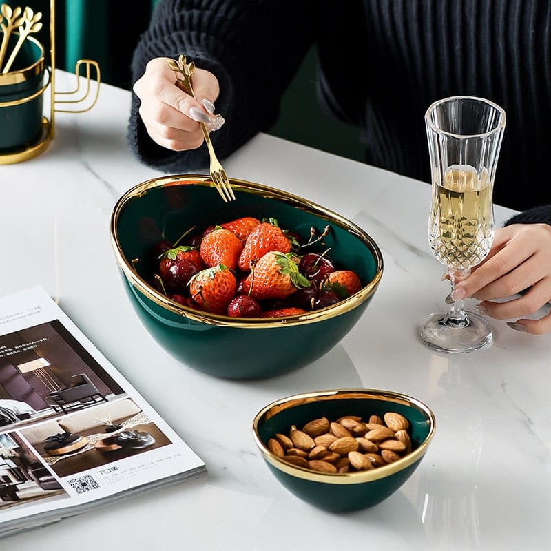 Luxury Green Glazed Ceramic Bowls with Gold Gilding - San Rocco Italia